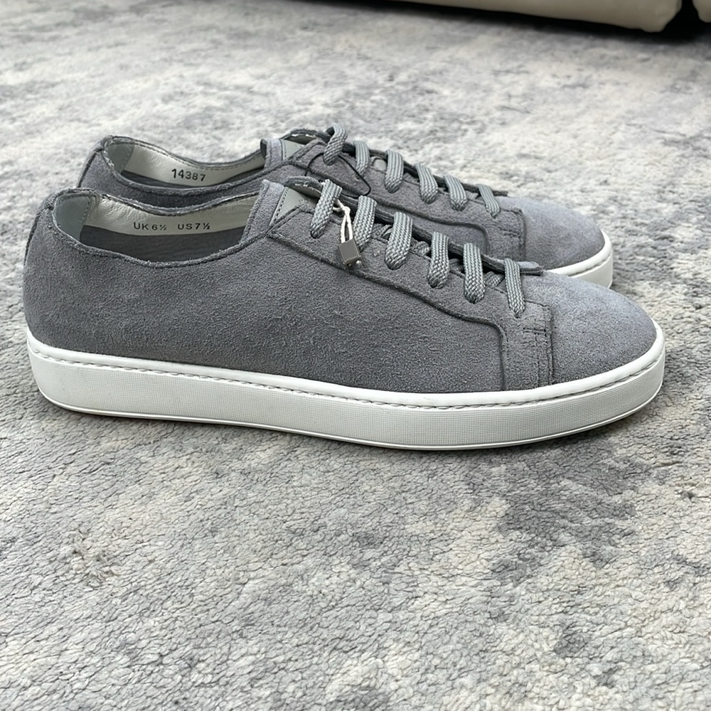 SOLD - New Santoni Micro Suede Low Top Sneakers Soft Gray Sz 7.5 - Picture 7 of 11